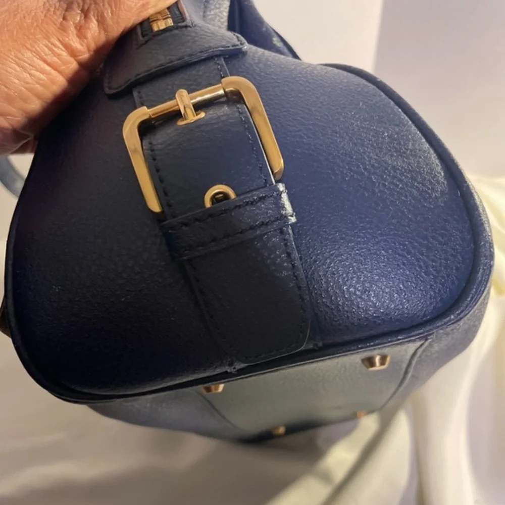 🟢 Samantha Thavasa Bow-Embellished Satchel / Boston Bag Navy Blue, Gold Hardware